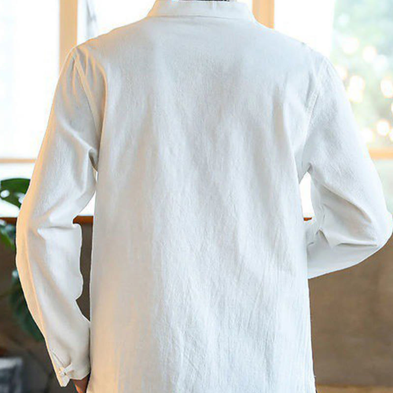 Buddha Stones Casual Stehkragen Froschknopf Langarm Tang Anzug Herrenhemd - image 1
