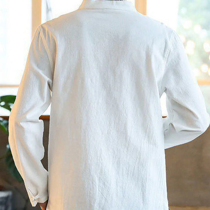 Buddha Stones Casual Stehkragen Froschknopf Langarm Tang Anzug Herrenhemd - image 1