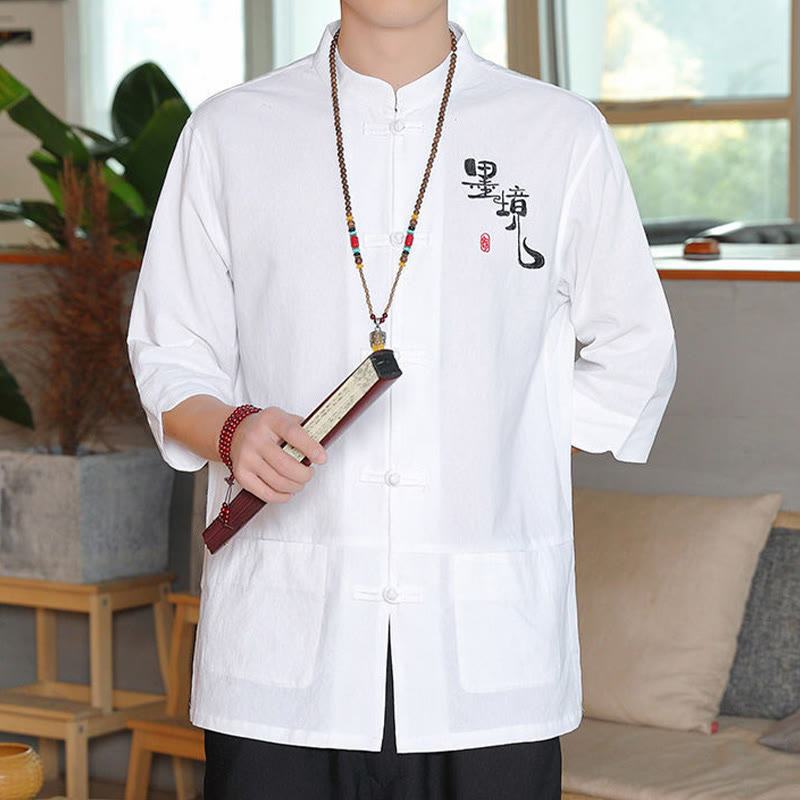Buddha Stones Froschknopf Chinesischer Tang-Anzug Dreiviertelärmeliges Herrenhemd aus Baumwolle und Leinen - image 6