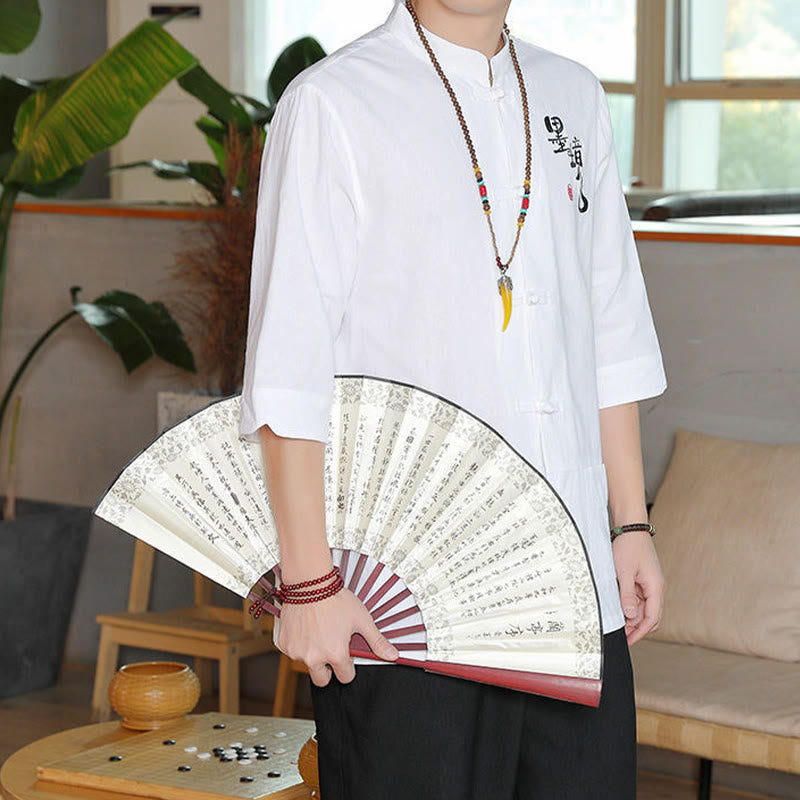 Buddha Stones Froschknopf Chinesischer Tang-Anzug Dreiviertelärmeliges Herrenhemd aus Baumwolle und Leinen - image 8