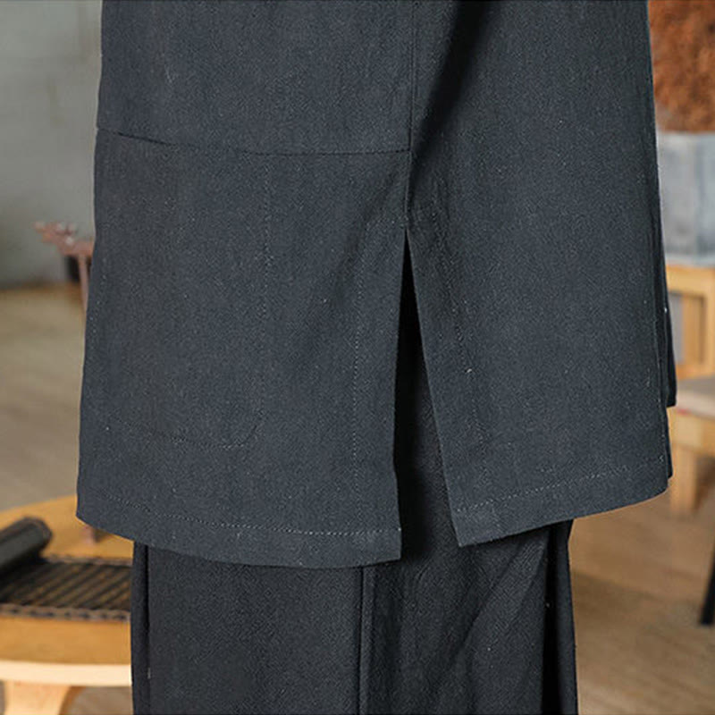 Buddha Stones Froschknopf Chinesischer Tang-Anzug Dreiviertelärmeliges Herrenhemd aus Baumwolle und Leinen - image 19