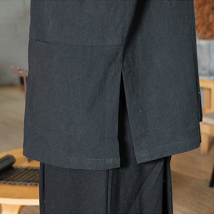 Buddha Stones Froschknopf Chinesischer Tang-Anzug Dreiviertelärmeliges Herrenhemd aus Baumwolle und Leinen - image 19