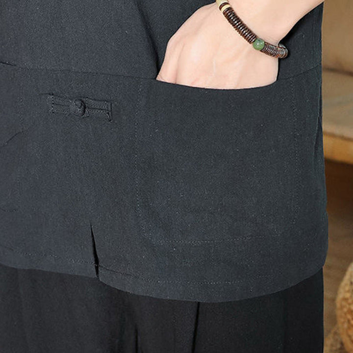 Buddha Stones Froschknopf Chinesischer Tang-Anzug Dreiviertelärmeliges Herrenhemd aus Baumwolle und Leinen - image 18