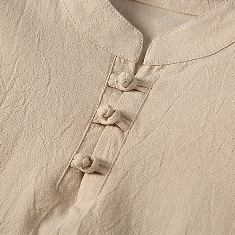 Buddha Stones 2-teiliger Tang-Anzug aus Baumwolle und Leinen mit Froschknöpfen, kurzärmelig, Hose, Kleidung für Herren - image 5