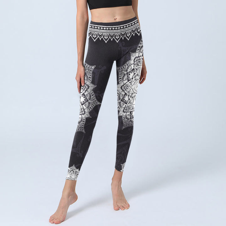 Buddha Stones Schwarze Mandala Blumen Druck Übung Leggings Damen Yoga Hose - image 6