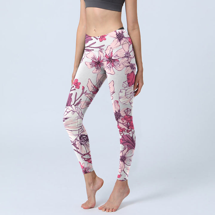 Buddha Stones Rosa Rose Rot Blumen Druck Übung Leggings Damen Yoga Hose - Beige - US18, UK/AU22, EU50 (4XL) - image 0