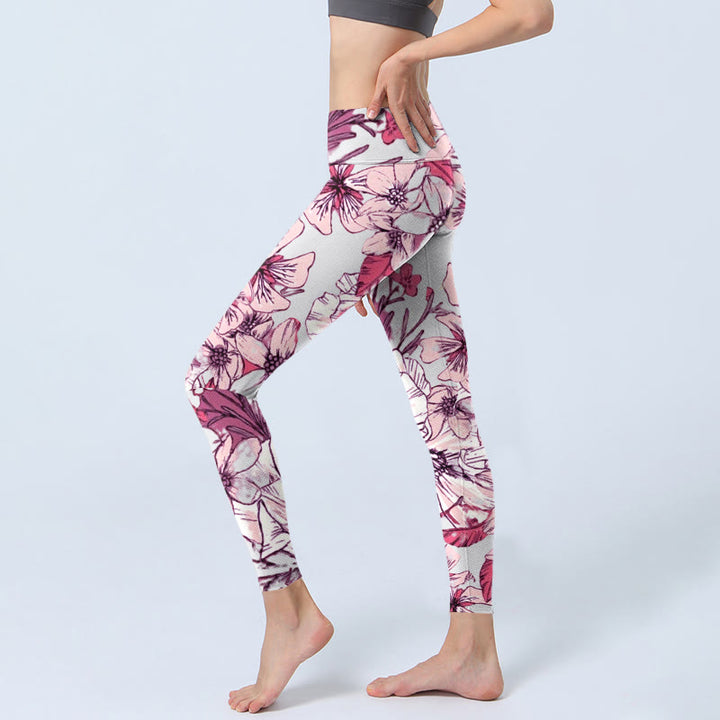Buddha Stones Rosa Rose Rot Blumen Druck Übung Leggings Damen Yoga Hose - image 2