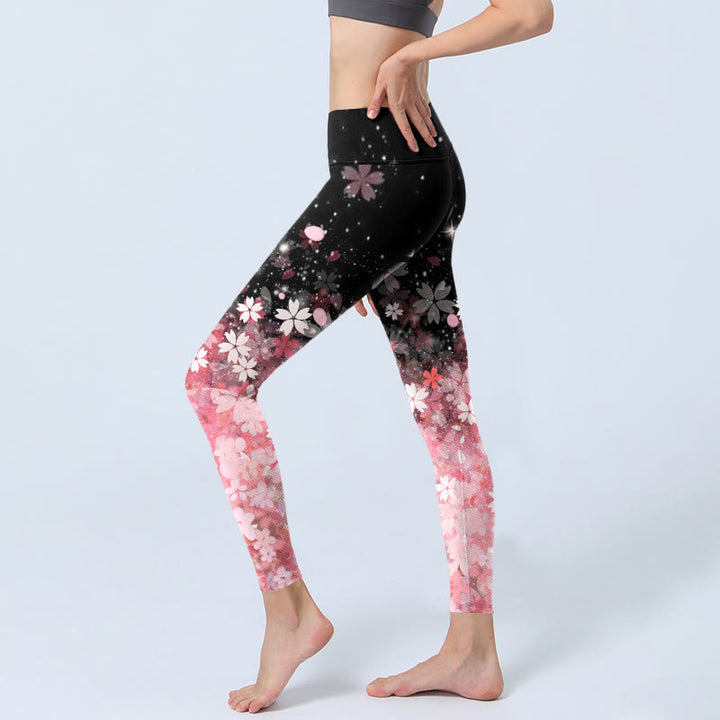 Buddha Stones Pink Cherry Blossoms Print Übungsleggings Damen Yogahose - image 3
