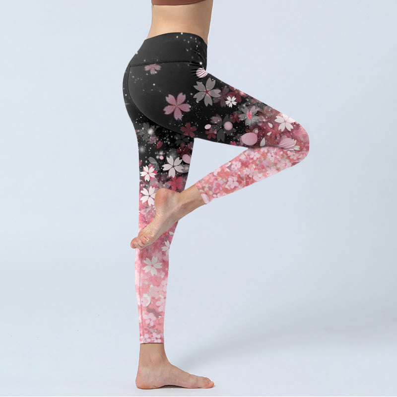 Buddha Stones Pink Cherry Blossoms Print Übungsleggings Damen Yogahose - image 3