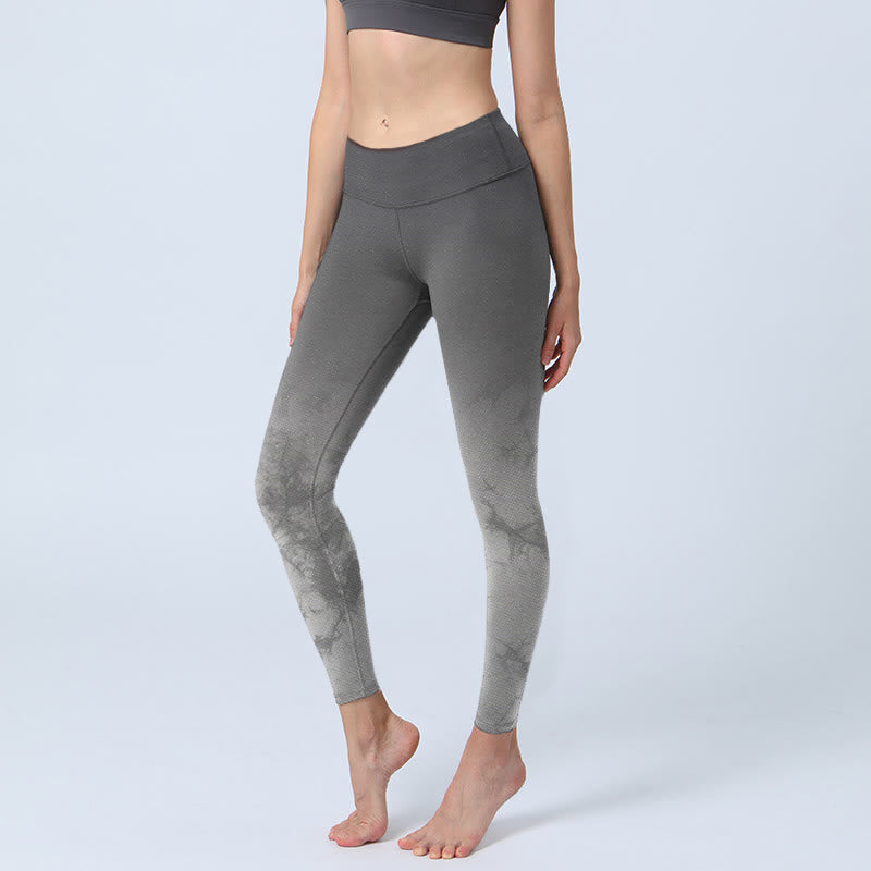 Buddha Stones Farbverlauf Blumendruck Übung Leggings Damen Yogahose - Grau - US18， UK/AU22，EU50 (4XL) - image 1