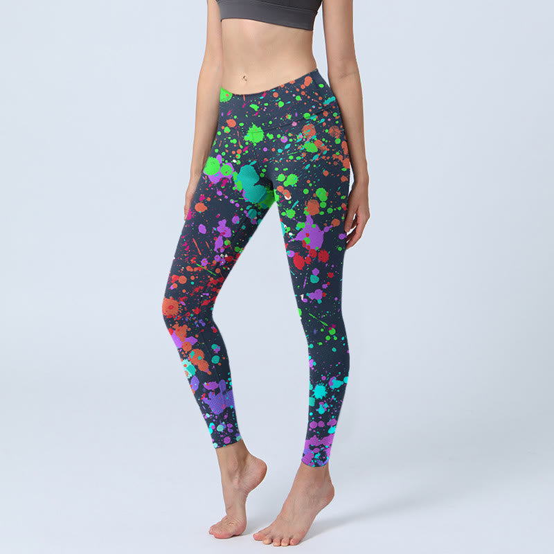 Buddha Stones Black Splash Ink Print Übungsleggings Damen Yogahose - Schwarz - US18， UK/AU22，EU50 (4XL) - image 1