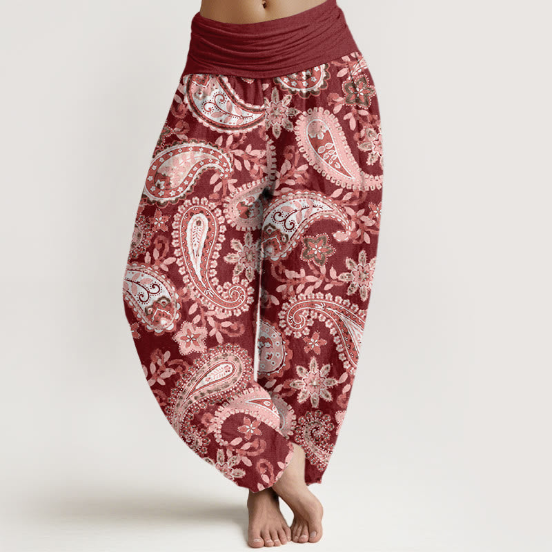 Buddha Stones Baumwoll-Haremshose mit Paisley-Muster für Damen, elastischer Bund - Braun - US22, UK/AU26, EU54 (6XL) - image 0