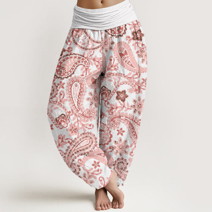 Buddha Stones Lässige Haremshose mit Paisley-Muster für Damen, elastische Taille - Schnee - US22， UK/AU26，EU54 (6XL) - image 5
