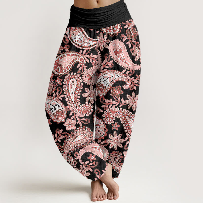 Buddha Stones Baumwoll-Haremshose mit Paisley-Muster für Damen, elastischer Bund - Schwarz - US22, UK/AU26, EU54 (6XL) - image 7