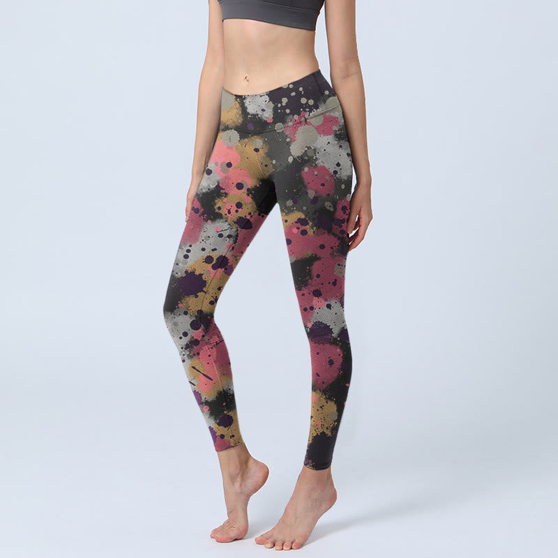 Buddha Stones Splatter Print Übungsleggings Damen Yogahose - Schwarz - US18， UK/AU22，EU50 (4XL) - image 1
