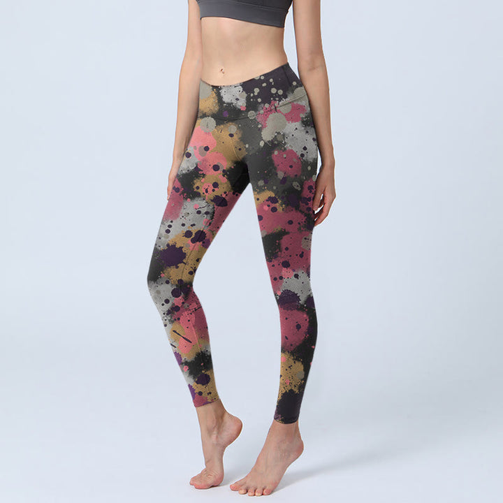 Buddha Stones Splatter Print Übungsleggings Damen Yogahose - Schwarz - US18， UK/AU22，EU50 (4XL) - image 1