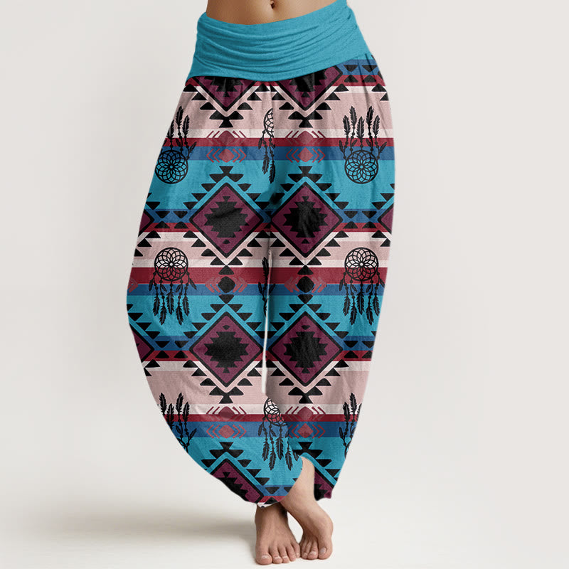 Buddha Stones Lässiger symmetrischer Traumfänger Navajo Textilmuster Damen Haremshose mit elastischer Taille - DeepSkyBlue - US22， UK/AU26，EU54 (6XL) - image 1