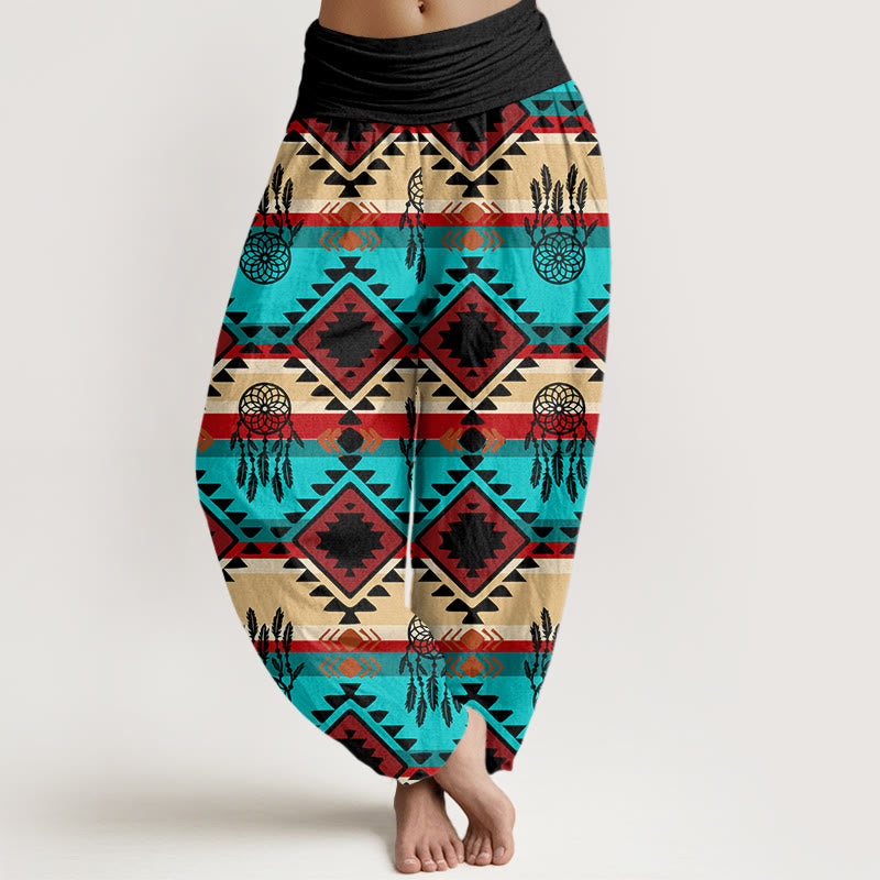 Buddha Stones Lässiger symmetrischer Traumfänger Navajo Textilmuster Damen Haremshose mit elastischer Taille - Schwarz - US22， UK/AU26，EU54 (6XL) - image 8
