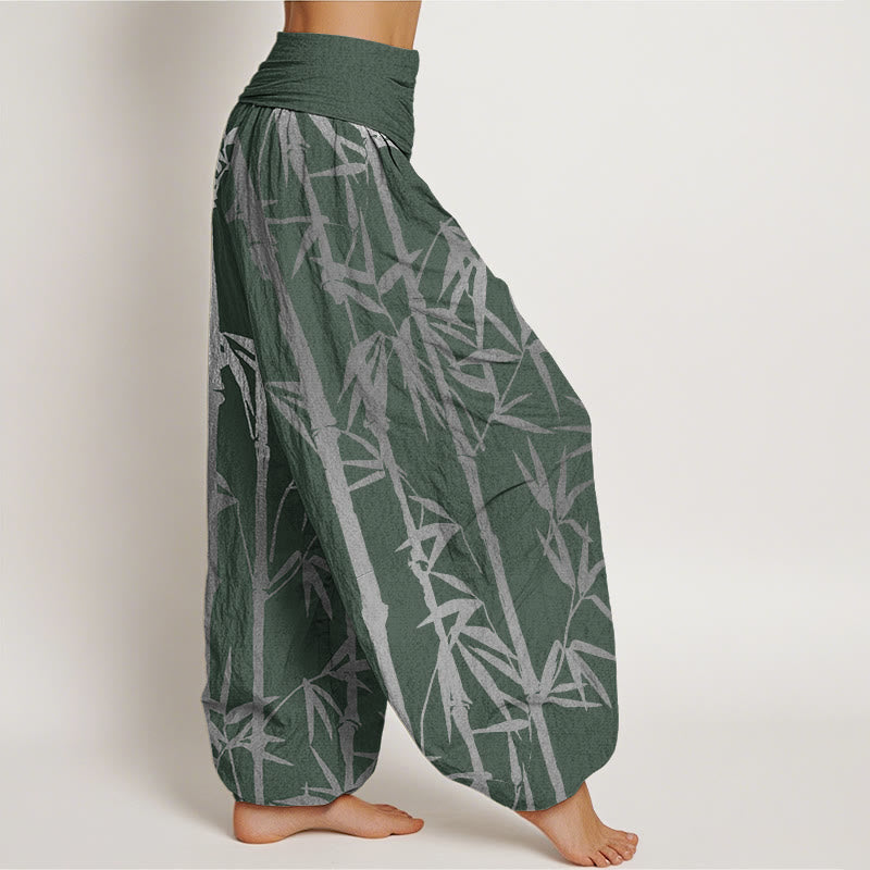 Lässige Haremshose mit Buddha Stones und Bambusstämmen und Blättern, elastische Taille für Damen - image 2