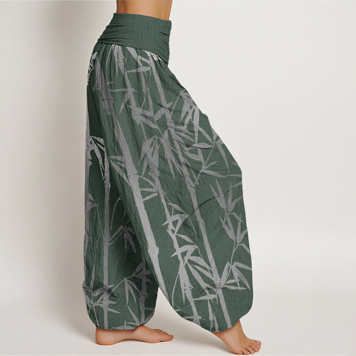 Lässige Haremshose mit Buddha Stones und Bambusstämmen und Blättern, elastische Taille für Damen - image 2