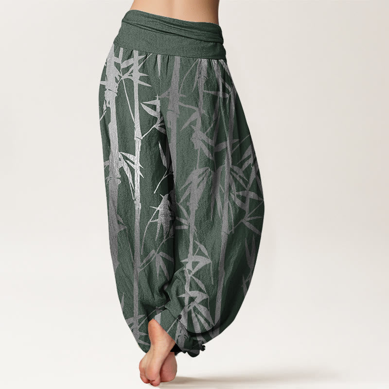Lässige Haremshose mit Buddha Stones und Bambusstämmen und Blättern, elastische Taille für Damen - image 3