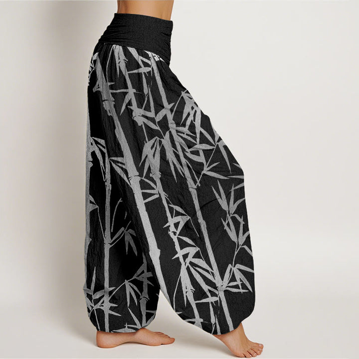 Lässige Haremshose mit Buddha Stones und Bambusstämmen und Blättern, elastische Taille für Damen - image 6