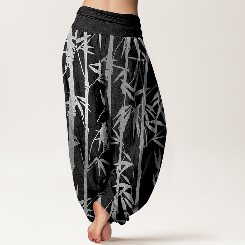 Lässige Haremshose mit Buddha Stones und Bambusstämmen und Blättern, elastische Taille für Damen - image 7