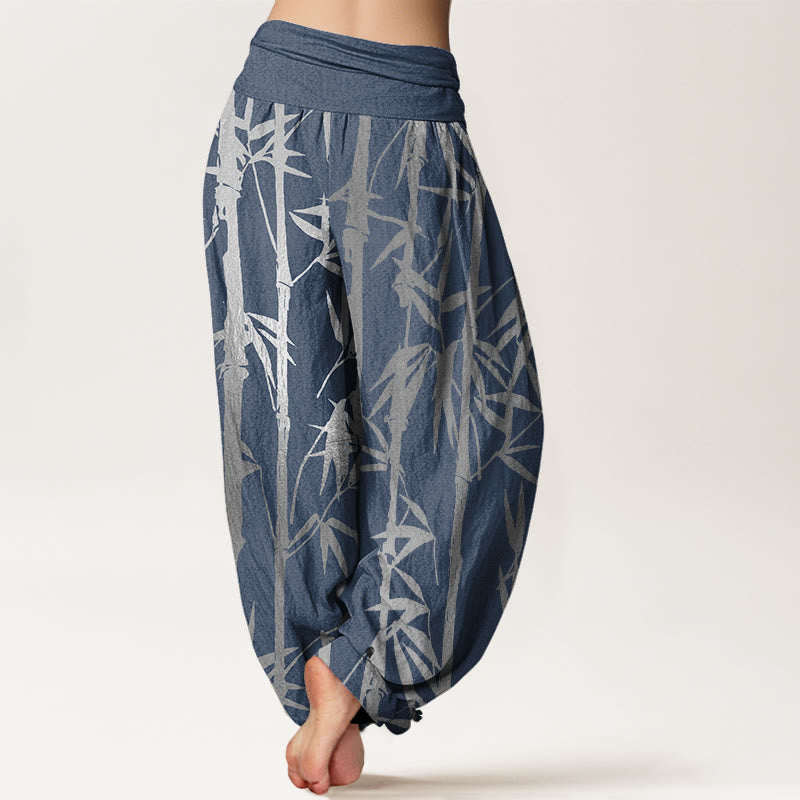 Lässige Haremshose mit Buddha Stones und Bambusstämmen und Blättern, elastische Taille für Damen - image 10