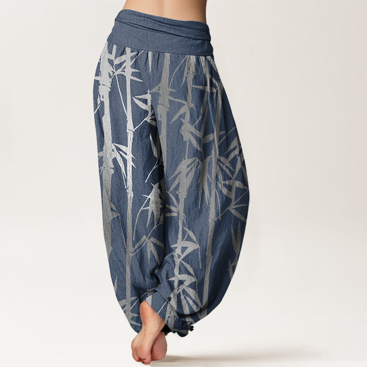 Lässige Haremshose mit Buddha Stones und Bambusstämmen und Blättern, elastische Taille für Damen - image 10