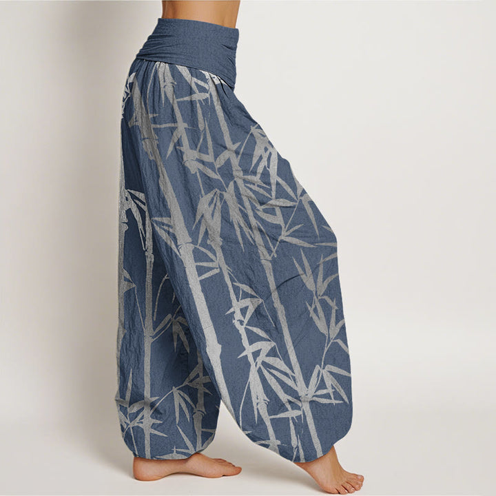 Lässige Haremshose mit Buddha Stones und Bambusstämmen und Blättern, elastische Taille für Damen - image 9