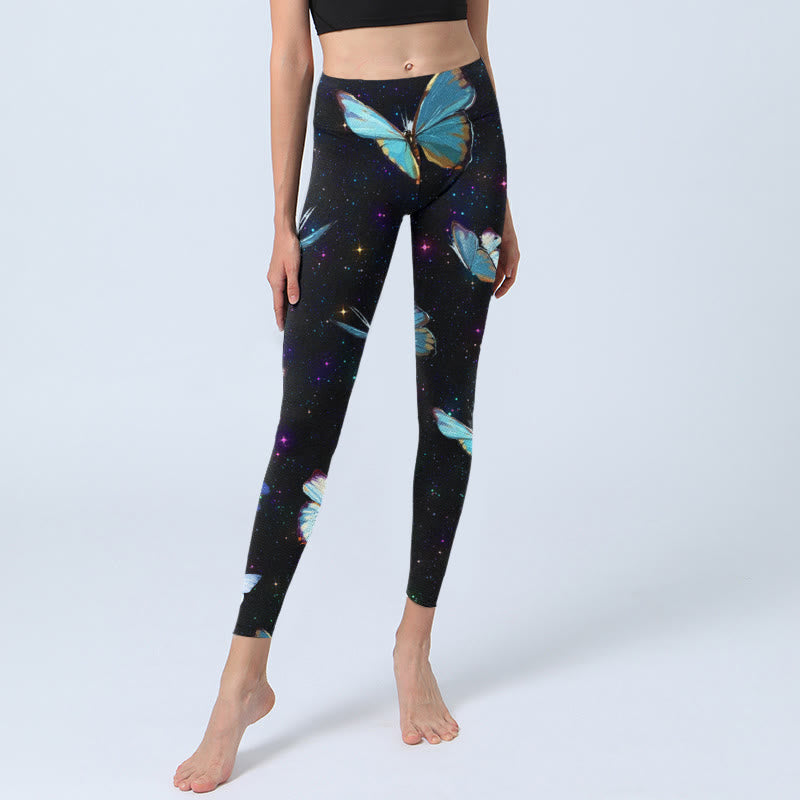 Buddha Stones Butterfly Star Sky Print Übungsleggings Damen Yogahose - image 5
