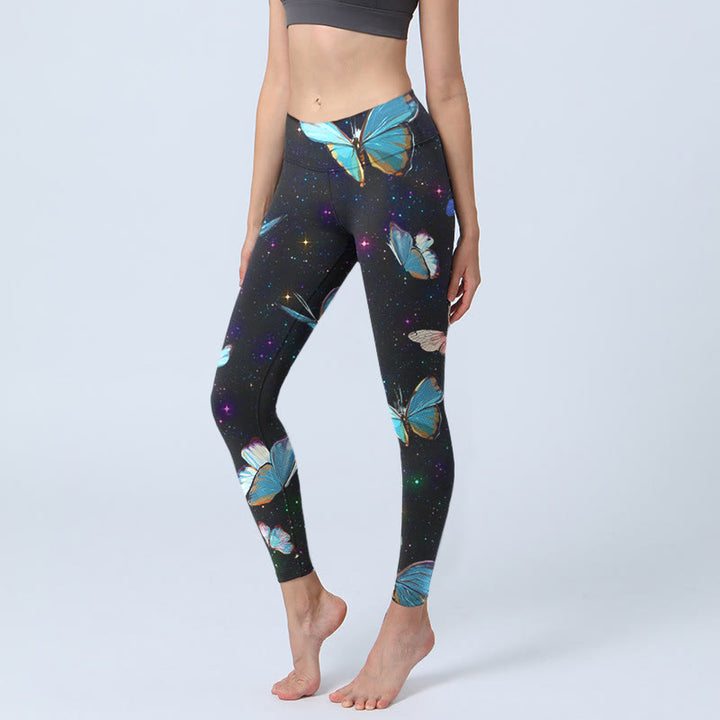 Buddha Stones Butterfly Star Sky Print Übungsleggings Damen Yogahose - Schwarz - US18， UK/AU22，EU50 (4XL) - image 1
