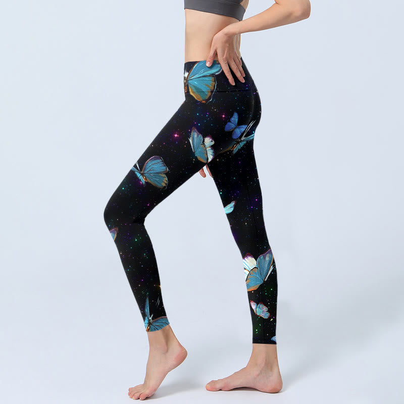 Buddha Stones Butterfly Star Sky Print Übungsleggings Damen Yogahose - image 3
