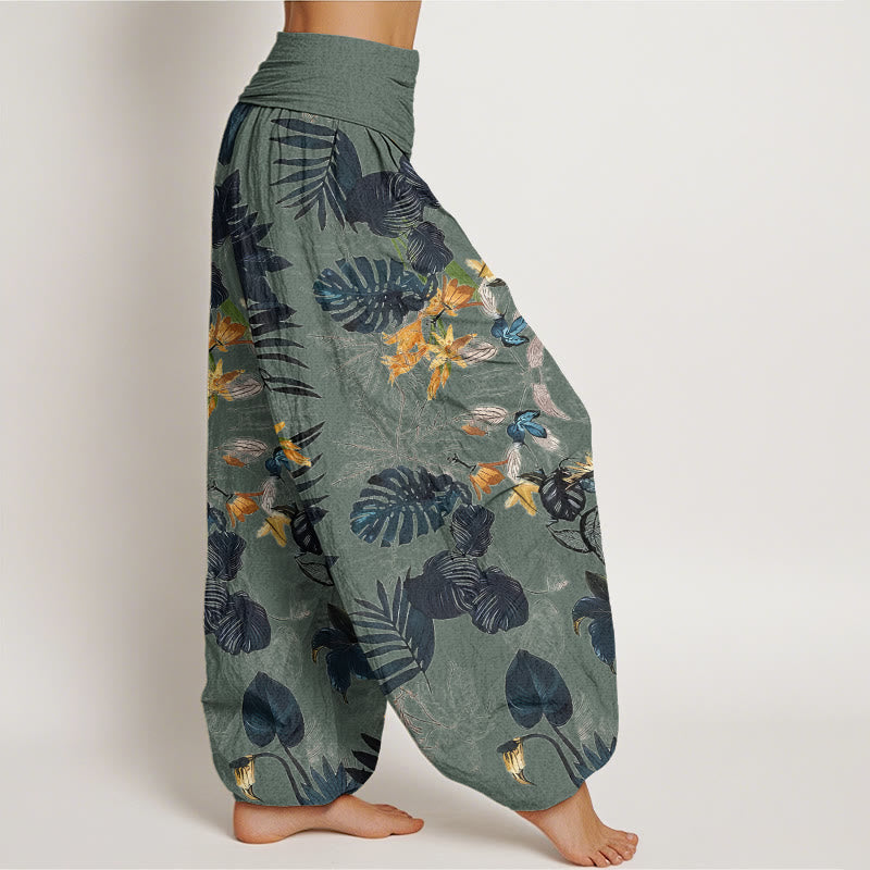 Buddha Stones, gelbe Blumen, grüne Blätter, Design, elastische Taille, Haremshose für Damen - image 3