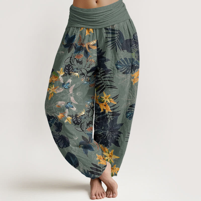 Buddha Stones, gelbe Blumen, grüne Blätter, Design, elastische Taille, Haremshose für Damen - MittelAquamarin - US22， UK/AU26，EU54 (6XL) - image 1