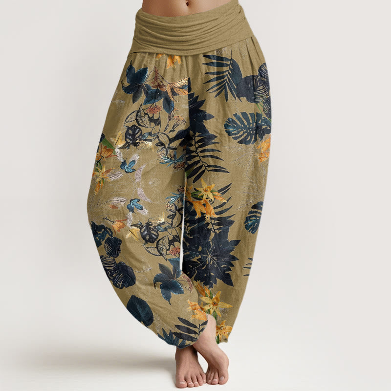 Buddha Stones, gelbe Blumen, grüne Blätter, Design, elastische Taille, Haremshose für Damen - DunkelKhaki - US22， UK/AU26，EU54 (6XL) - image 5