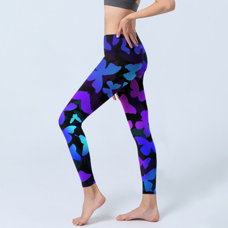 Buddha Stones Farbverlauf Schmetterlingsdruck Übungsleggings Damen Yogahose - image 2