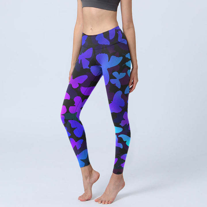 Buddha Stones Farbverlauf Schmetterlingsdruck Übungsleggings Damen Yogahose - Schwarz - US18， UK/AU22，EU50 (4XL) - image 1