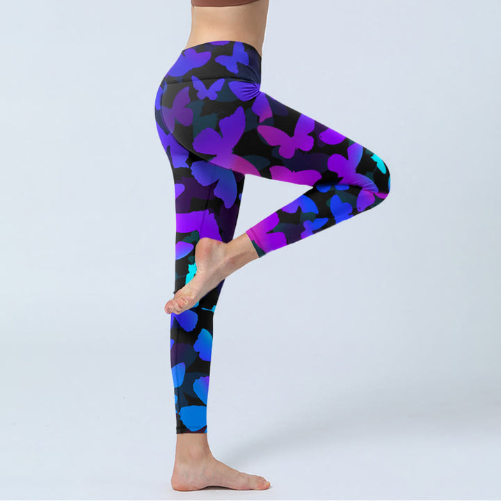 Buddha Stones Farbverlauf Schmetterlingsdruck Übungsleggings Damen Yogahose - image 4