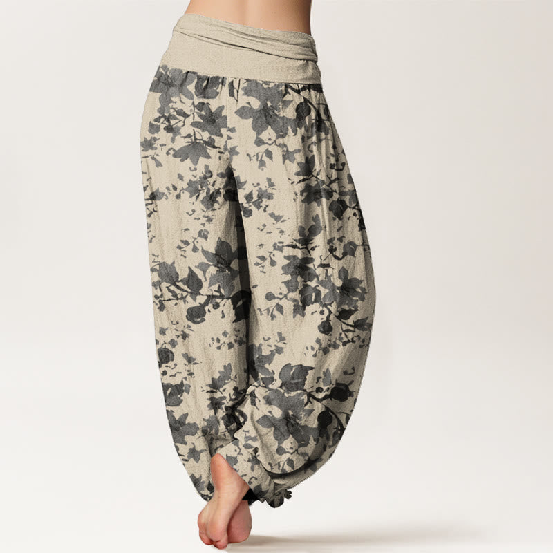 Haremshose für Damen mit elastischer Taille und Buddha Stones -Blätter-Design - image 2
