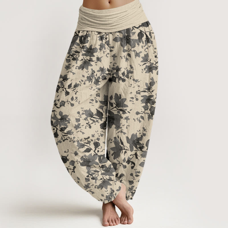 Haremshose für Damen mit elastischer Taille und Buddha Stones -Blätter-Design - Beige - US22， UK/AU26，EU54 (6XL) - image 1