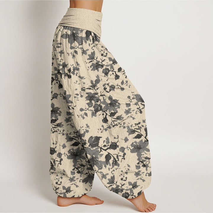 Haremshose für Damen mit elastischer Taille und Buddha Stones -Blätter-Design - image 3