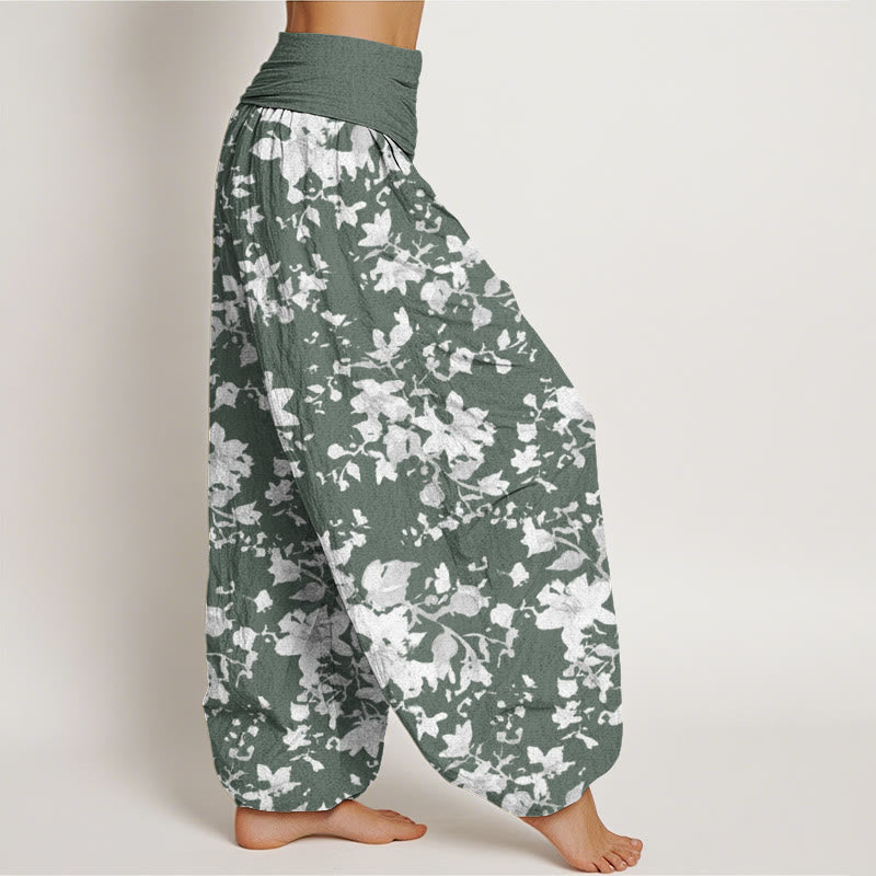 Haremshose für Damen mit elastischer Taille und Buddha Stones -Blätter-Design - image 6