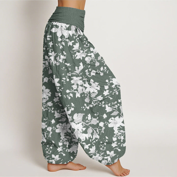 Haremshose für Damen mit elastischer Taille und Buddha Stones -Blätter-Design - image 6