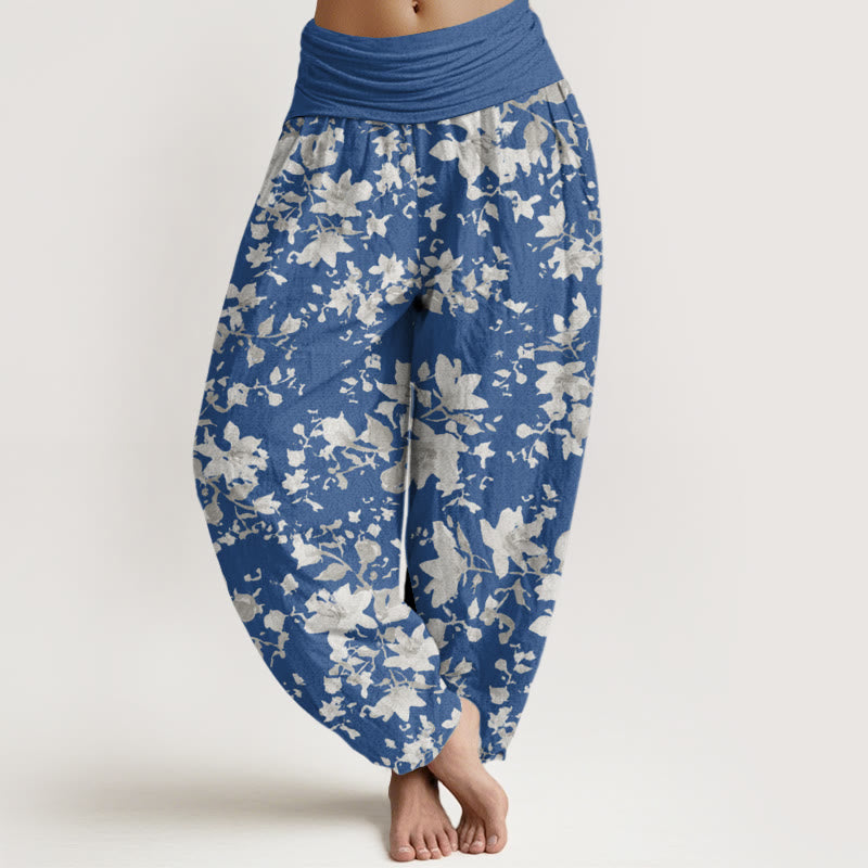 Haremshose für Damen mit elastischer Taille und Buddha Stones -Blätter-Design - Stahlblau - US22， UK/AU26，EU54 (6XL) - image 8