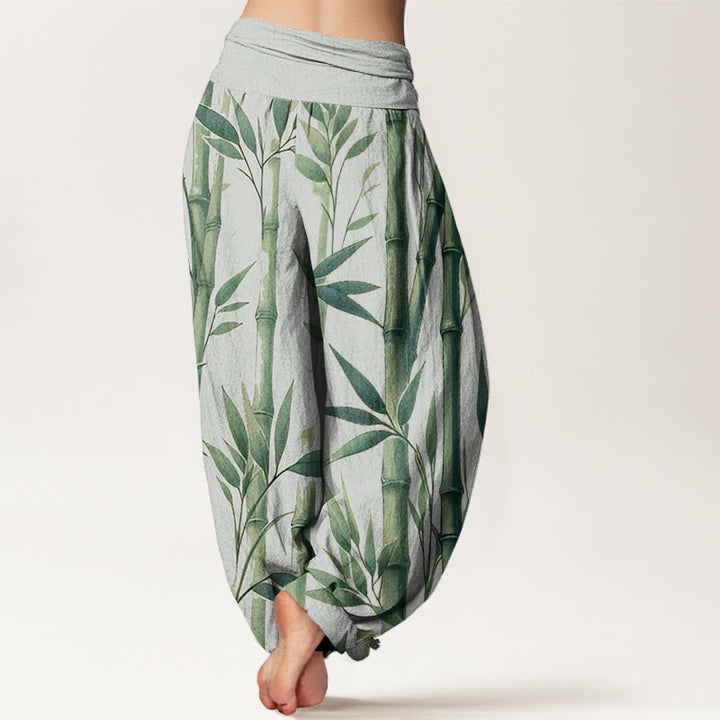 Buddha Stones Lässige Haremshose mit Bambusblatt-Muster für Damen, elastische Taille - image 3