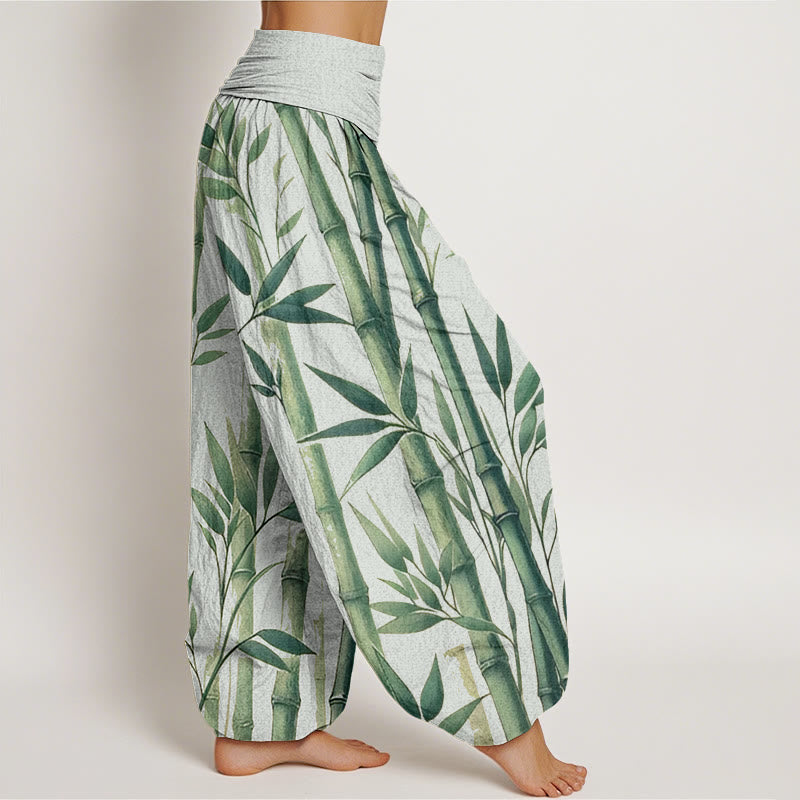 Buddha Stones Lässige Haremshose mit Bambusblatt-Muster für Damen, elastische Taille - image 2