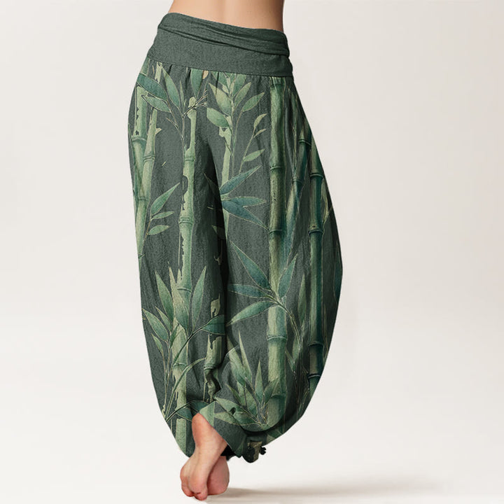Buddha Stones Lässige Haremshose mit Bambusblatt-Muster für Damen, elastische Taille - image 7