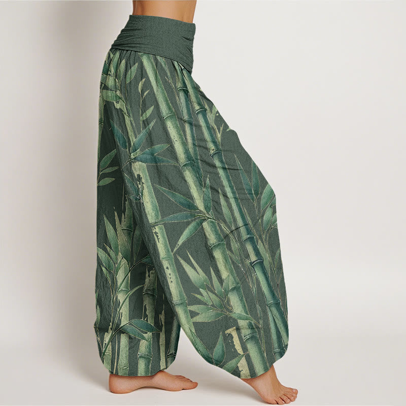 Buddha Stones Lässige Haremshose mit Bambusblatt-Muster für Damen, elastische Taille - image 6