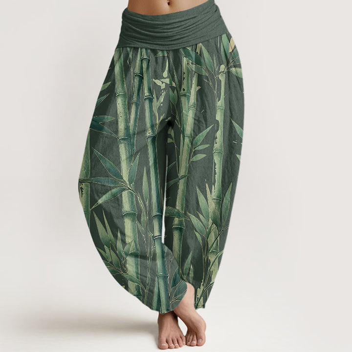 Buddha Stones Lässige Haremshose mit Bambusblatt-Muster für Damen, elastische Taille - Dunkelgrün - US22， UK/AU26，EU54 (6XL) - image 5